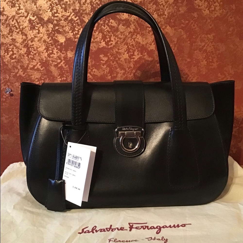 Salvatore ferragamo black leather bag NWT